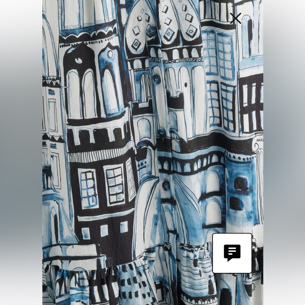 NewElie Tahari Sleeveless White Maxi Dress with Blue Black Cityscape Print size8 - Picture 16 of 16